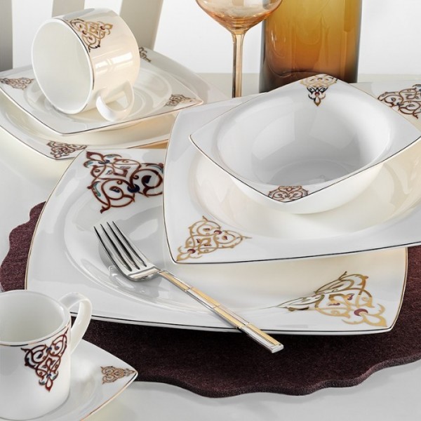 Kütahya Porselen Kare Bone 60110 83 Parça Yemek Takımı