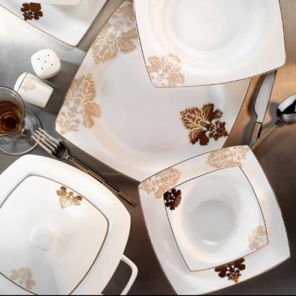 Kütahya Porselen Kare Bone 60106 83 Parça Yemek Takımı