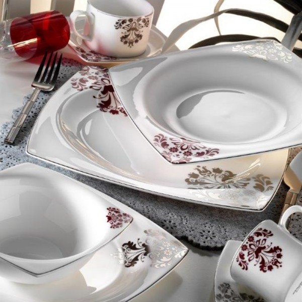 Kütahya Porselen Kare Bone 60112 83 Parça Yemek Takımı