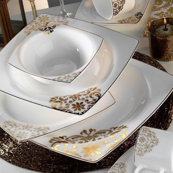 Kütahya Porselen Kare Bone 60105 83 Parça Yemek Takımı