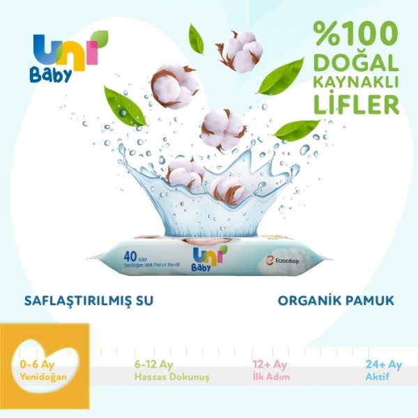 Uni Baby Yenidoğan Islak Pamuk Mendil (40 Yaprak)