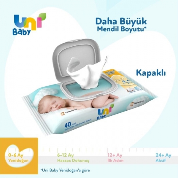 Uni Baby Yenidoğan Islak Pamuk Mendil (40 Yaprak)