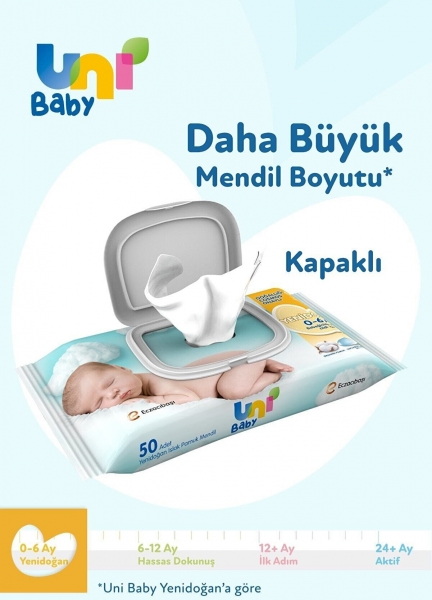 Uni Baby Yenidoğan Islak Pamuk Mendil (50 Yaprak)