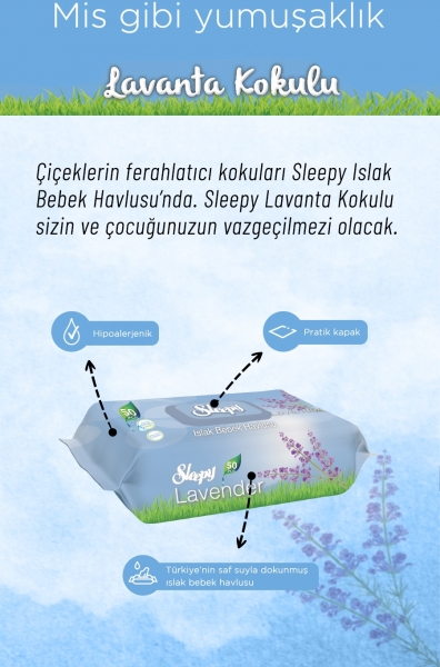 Sleepy Lavanta Kokulu Bebek Islak Havlusu (50 Yaprak)