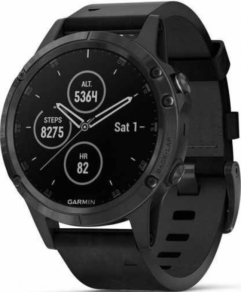 Garmin Fenix 5 Plus Sapphire Black with Black Leather Band Aktivite Saati