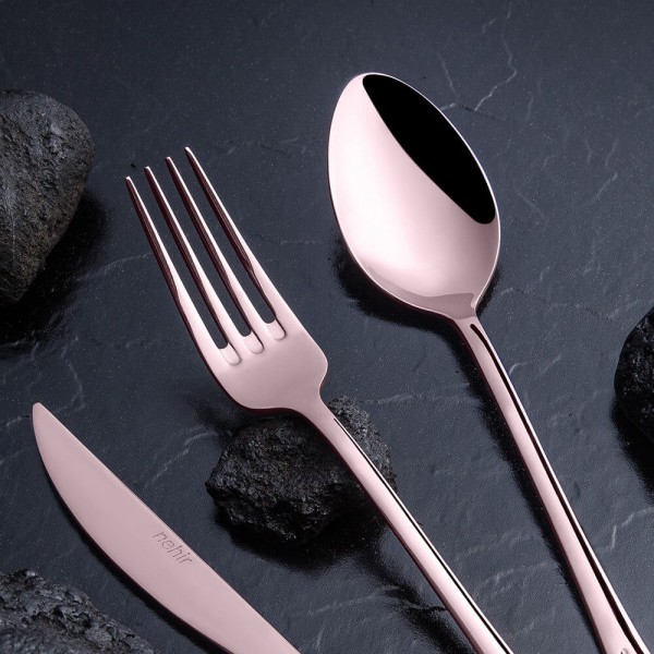Nehir Titanium Akasya Bronz Deri Kutulu 36 Parça Çatal Kaşık Bıçak Takımı