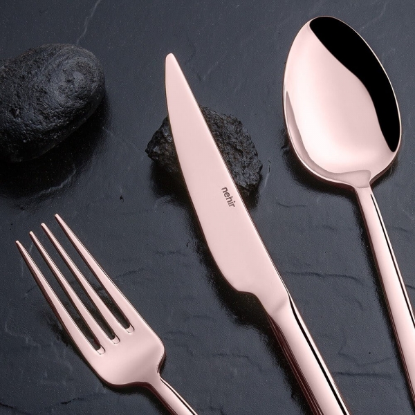 Nehir Titanium Dalyan Bronz Deri Kutulu 84 Parça Çatal Kaşık Bıçak Takımı