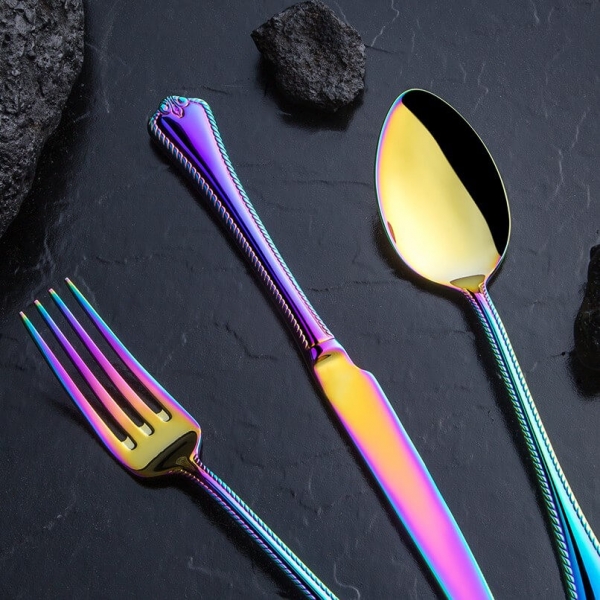 Nehir Titanium Fulya Gökkuşağı Deri Kutulu 89 Parça Çatal Kaşık Bıçak Takımı