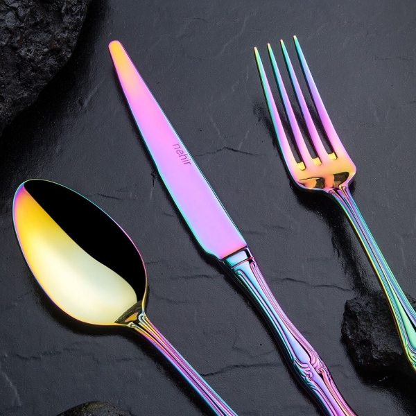 Nehir Titanium Lalezar Gökkuşağı Deri Kutulu 89 Parça Çatal Kaşık Bıçak Takımı