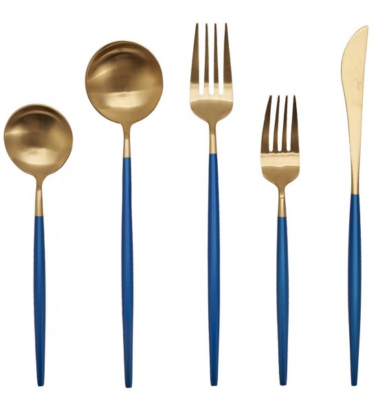 Jumbo Colors Mavi 30 Parça Çatal Kaşık Bıçak Takımı (Altın)