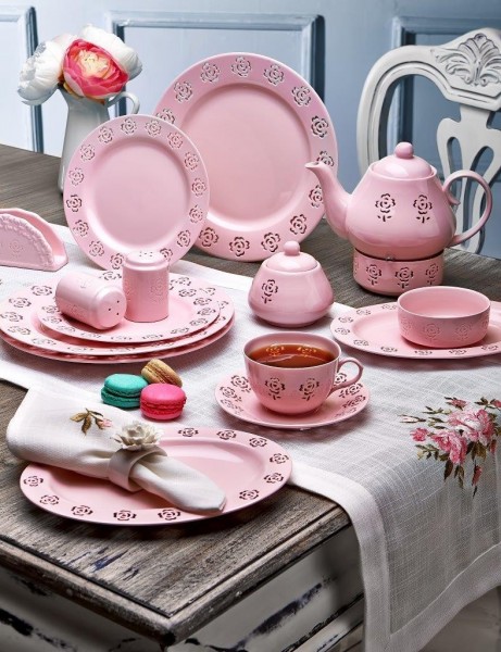 Neva Rosemary Pembe Dantel 38 Parça Kahvaltı Takımı