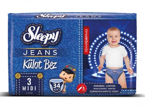 Sleepy Jeans Külot Bez 3 Beden 34 Adet Bebek Bezi