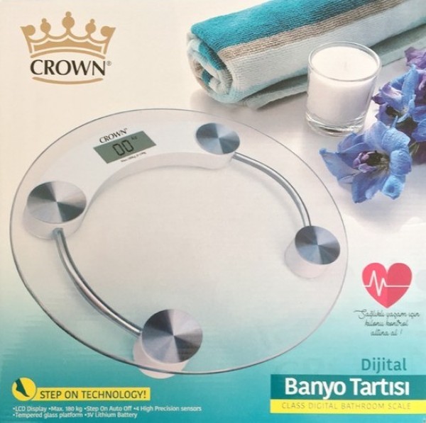 Crown Yuvarlak Şeffaf Dijital Banyo Tartısı