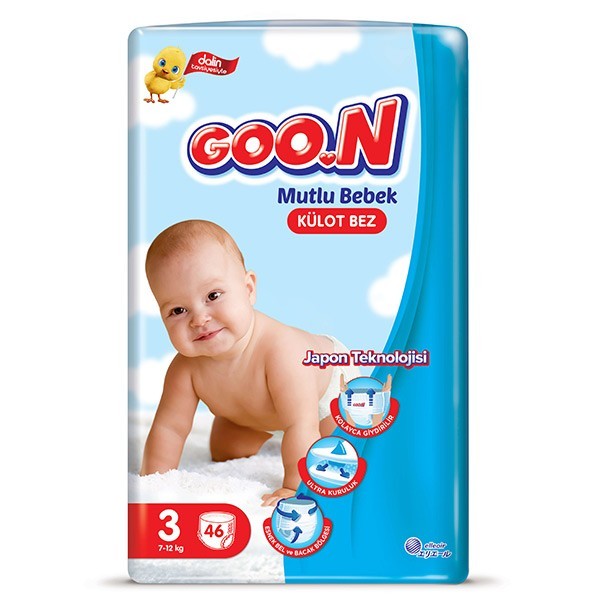 Goon Mutlu Bebek Külot Bez 3 Beden 46 Adet Bebek Bezi