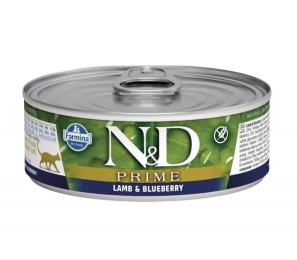 N&D Prime Tahılsız Kuzulu Yaban Mersinli Yetişkin 80 gr Kedi Maması