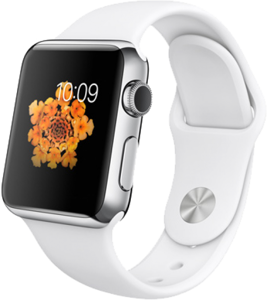 Apple Watch (38 mm) Paslanmaz Çelik Kasa ve Beyaz Spor Kordon Akıllı Saat