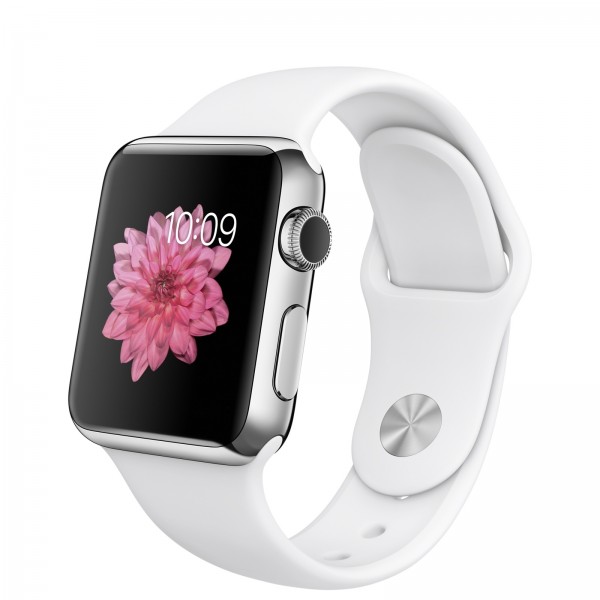 Apple Watch (38 mm) Paslanmaz Çelik Kasa ve Beyaz Spor Kordon Akıllı Saat