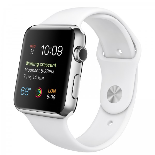 Apple Watch (42 mm) Paslanmaz Çelik Kasa ve Beyaz Spor Kordon Akıllı Saat