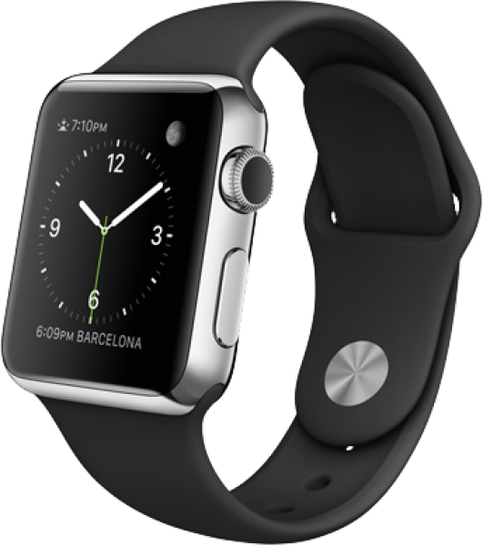 Apple Watch (38 mm) Paslanmaz Çelik Kasa ve Siyah Spor Kordon Akıllı Saat