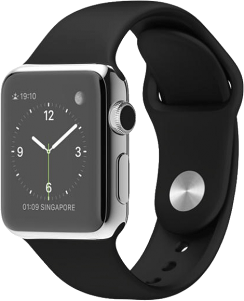 Apple Watch (38 mm) Paslanmaz Çelik Kasa ve Siyah Spor Kordon Akıllı Saat