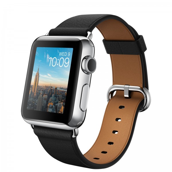 Apple Watch (38 mm) Paslanmaz Çelik Kasa ve Klasik Tokalı Siyah Kayış Akıllı Saat