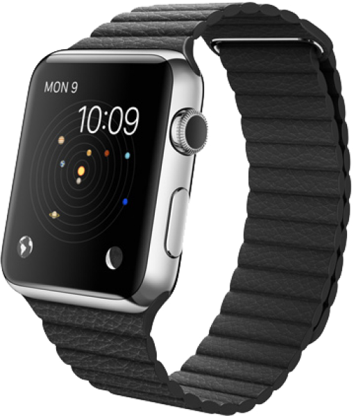 Apple Watch (42 mm) Paslanmaz Çelik Kasa ve Siyah Deri Loop Akıllı Saat