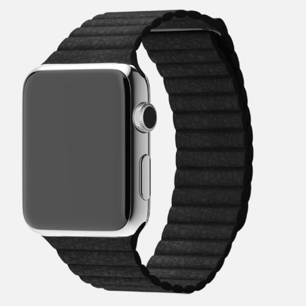 Apple Watch (42 mm) Paslanmaz Çelik Kasa ve Siyah Deri Loop Akıllı Saat