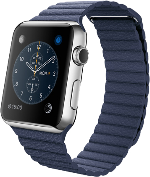 Apple Watch (42 mm) Paslanmaz Çelik Kasa ve Gece Mavisi Deri Loop Akıllı Saat