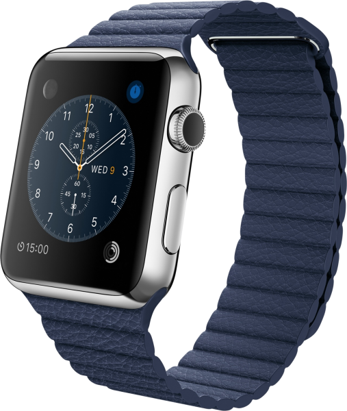 Apple Watch (42 mm) Paslanmaz Çelik Kasa ve Gece Mavisi Deri Loop Akıllı Saat