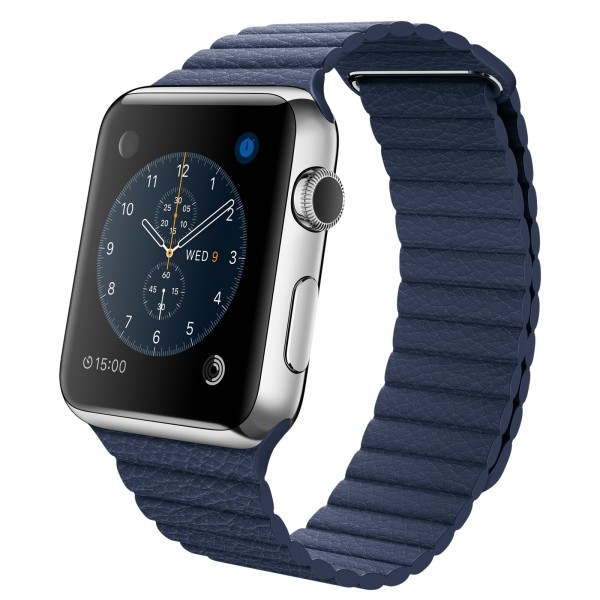Apple Watch (42 mm) Paslanmaz Çelik Kasa ve Gece Mavisi Deri Loop Akıllı Saat