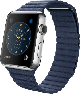 Apple Watch (42 mm) Paslanmaz Çelik Kasa ve Gece Mavisi Deri Loop Akıllı Saat