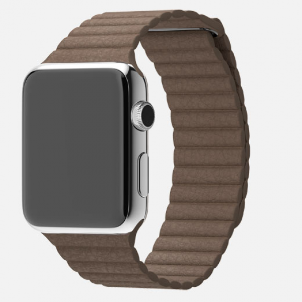 Apple Watch (42 mm) Paslanmaz Çelik Kasa ve Açık Kahverengi Deri Loop Akıllı Saat
