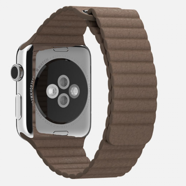 Apple Watch (42 mm) Paslanmaz Çelik Kasa ve Açık Kahverengi Deri Loop Akıllı Saat