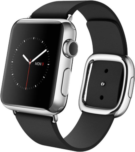 Apple Watch (38 mm) Paslanmaz Çelik Kasa ve Modern Tokalı Siyah Kayış Akıllı Saat