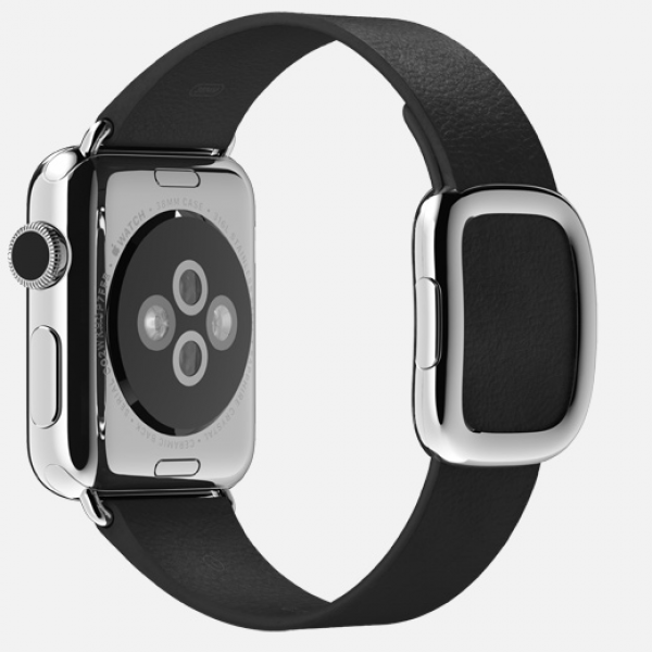 Apple Watch (38 mm) Paslanmaz Çelik Kasa ve Modern Tokalı Siyah Kayış Akıllı Saat