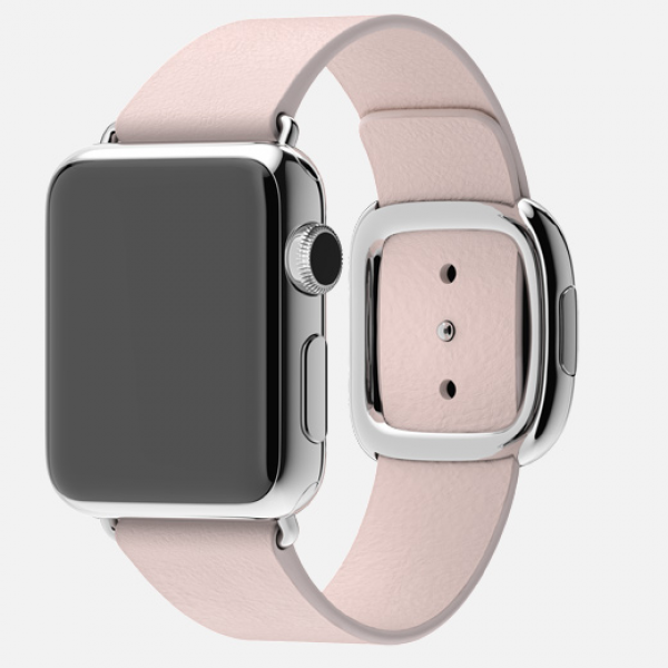 Apple Watch (38 mm) Paslanmaz Çelik Kasa ve Modern Tokalı Açık Pembe Kayış (Small) Akıllı Saat