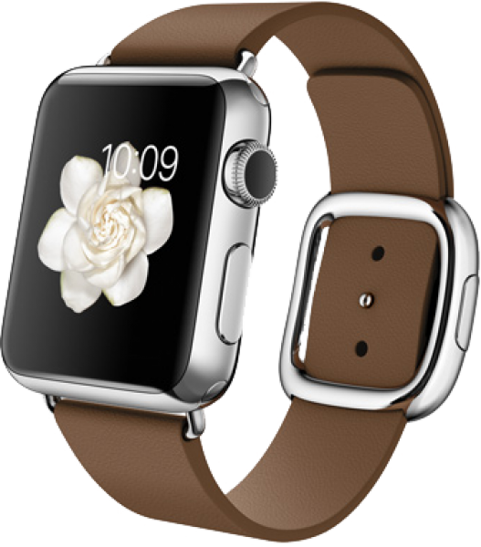 Apple Watch (38 mm) Paslanmaz Çelik Kasa ve Modern Tokalı Kahverengi Kayış Akıllı Saat