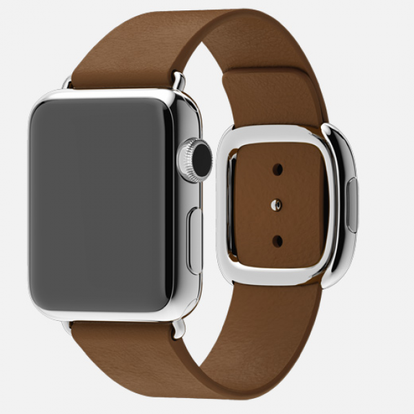 Apple Watch (38 mm) Paslanmaz Çelik Kasa ve Modern Tokalı Kahverengi Kayış Akıllı Saat