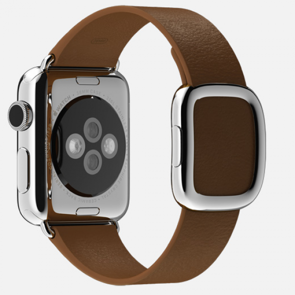 Apple Watch (38 mm) Paslanmaz Çelik Kasa ve Modern Tokalı Kahverengi Kayış Akıllı Saat