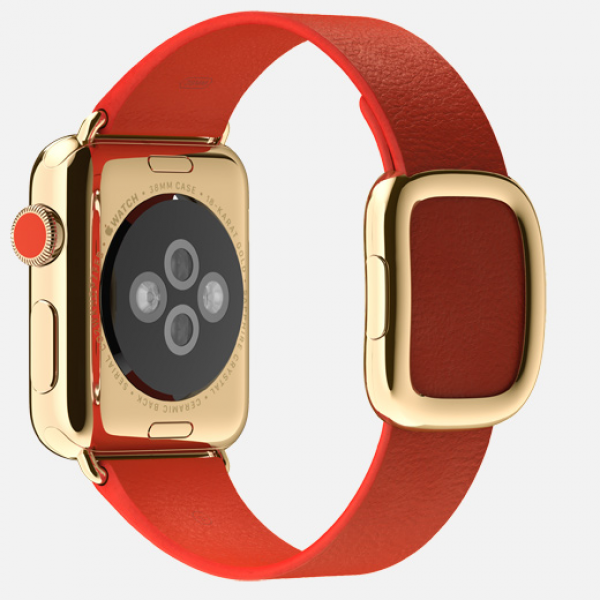Apple Watch Edition (38 mm) 18 Ayar Sarı Altın Kasa ve Modern Tokalı Parlak Kırmızı Kayış Akıllı Saat