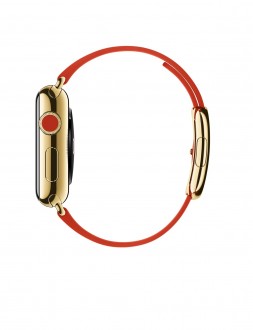 Apple Watch Edition (38 mm) 18 Ayar Sarı Altın Kasa ve Modern Tokalı Parlak Kırmızı Kayış Akıllı Saat