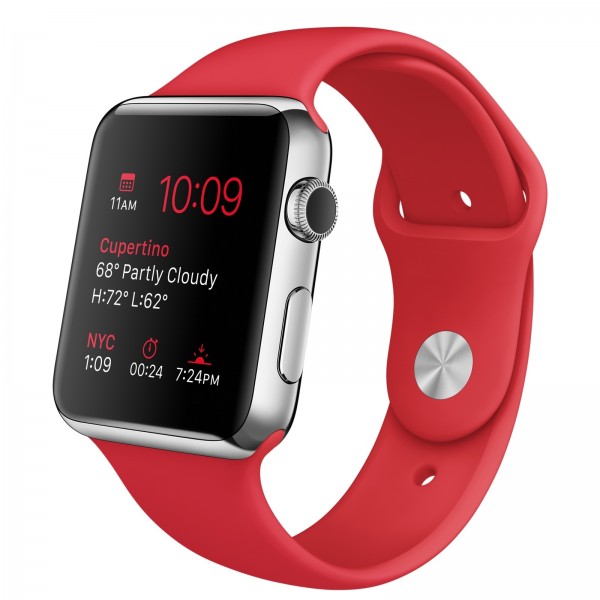 Apple Watch (38 mm) Paslanmaz Çelik Kasa ve (PRODUCT) RED Spor Kordon Akıllı Saat