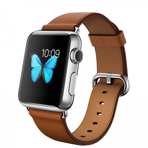 Apple Watch (38 mm) Paslanmaz Çelik Kasa ve Klasik Tokalı Klasik Kahve Kayış Akıllı Saat