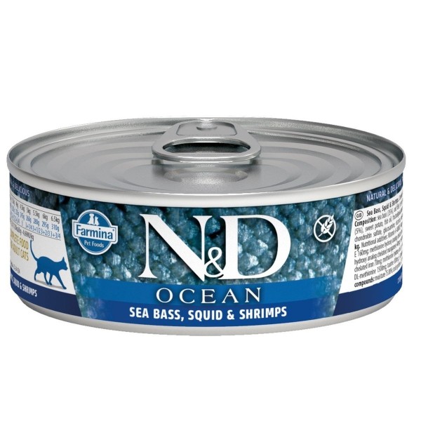 N&D Ocean Levrek ve Mürekkep Balıklı Karidesli 80 gr Kedi Maması