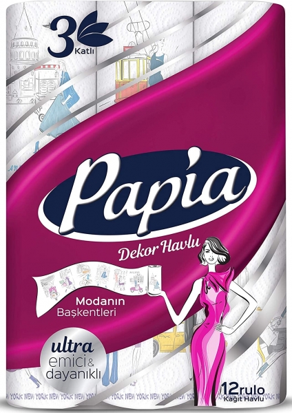 Papia Dekor Kağıt Havlu 12 Rulo (12 Rulo)