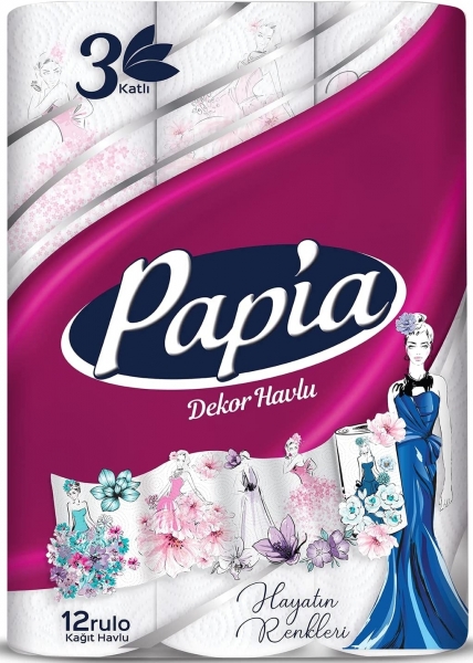 Papia Dekor Kağıt Havlu 12 Rulo (12 Rulo)