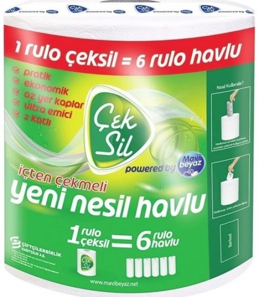 Mavi Beyaz İçten Çekmeli Kağıt Havlu Dev Rulo
