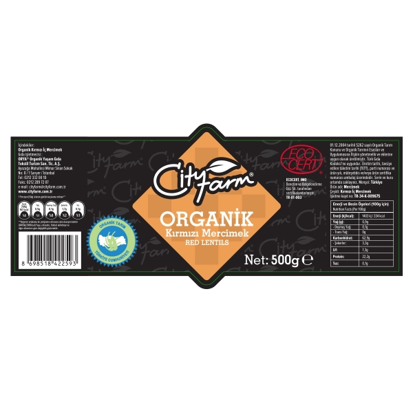 City Farm Organik Kırmızı Mercimek 500 gr