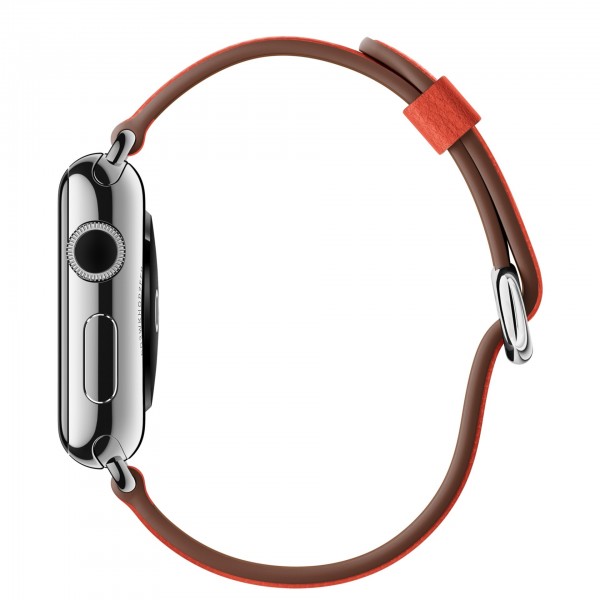 Apple Watch (38 mm) Paslanmaz Çelik Kasa ve Klasik Tokalı Kırmızı Kayış Akıllı Saat