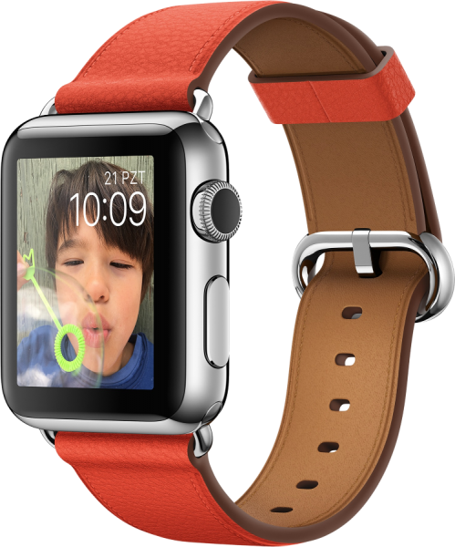Apple Watch (38 mm) Paslanmaz Çelik Kasa ve Klasik Tokalı Kırmızı Kayış Akıllı Saat
